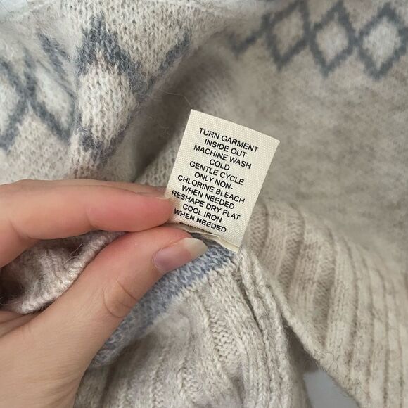 Marled Sweater Fair Isle Beige Tan Women Mock Neck Ski Holiday Wool Blend small - Picture 4 of 6